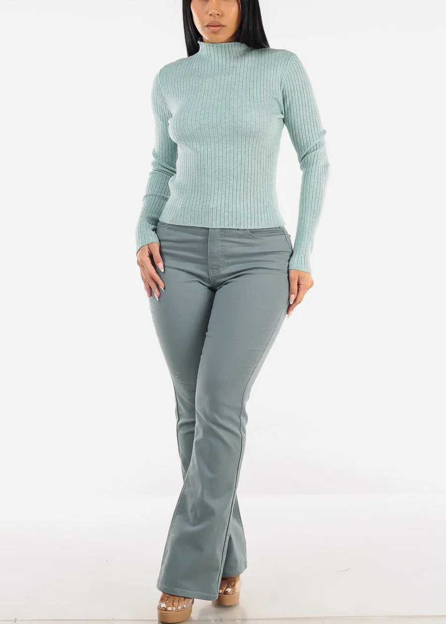 Mock Neck Rib Knit Sweater Top Mint Green sold by Moda product image thumbnail 2