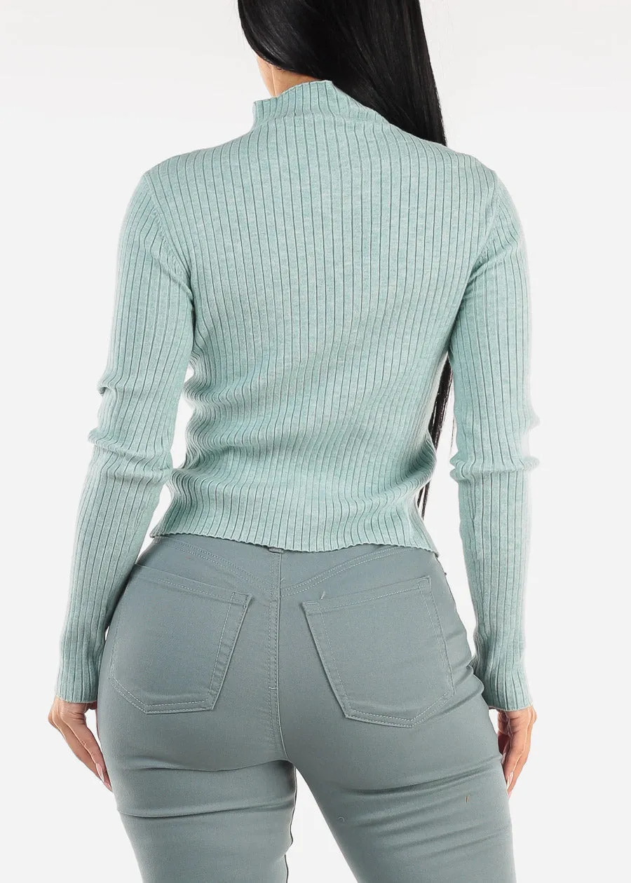 Mock Neck Rib Knit Sweater Top Mint Green sold by Moda product image thumbnail 4