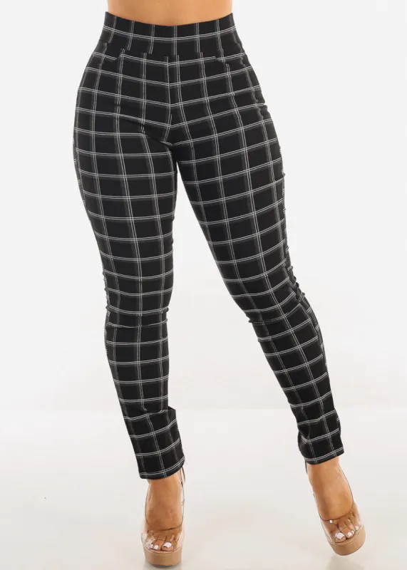 Black Super High Waist Plaid Skinny Pants sold by Moda