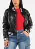 Quilted Vegan Leather Bomber Jacket Black sold by Moda