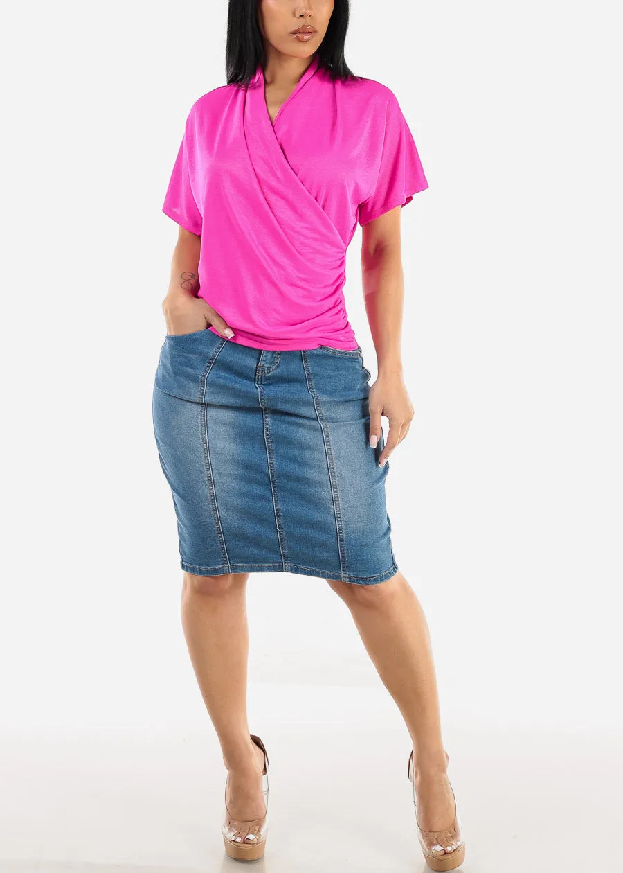 Short Dolman Sleeve Surplice Blouse Hot Pink sold by Moda product image thumbnail 2