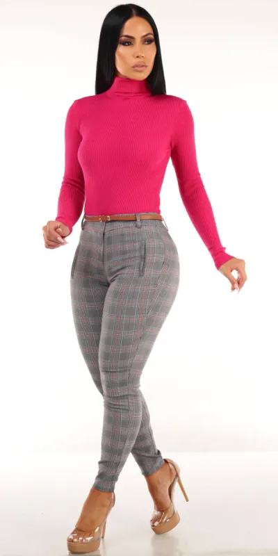 Magenta Plaid Skinny Pants Set sold by Moda