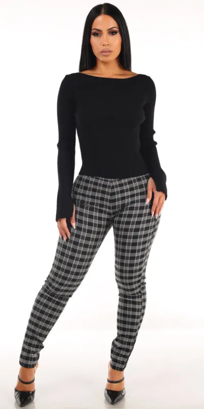 Black Plaid Skinny Pants Set sold by Moda