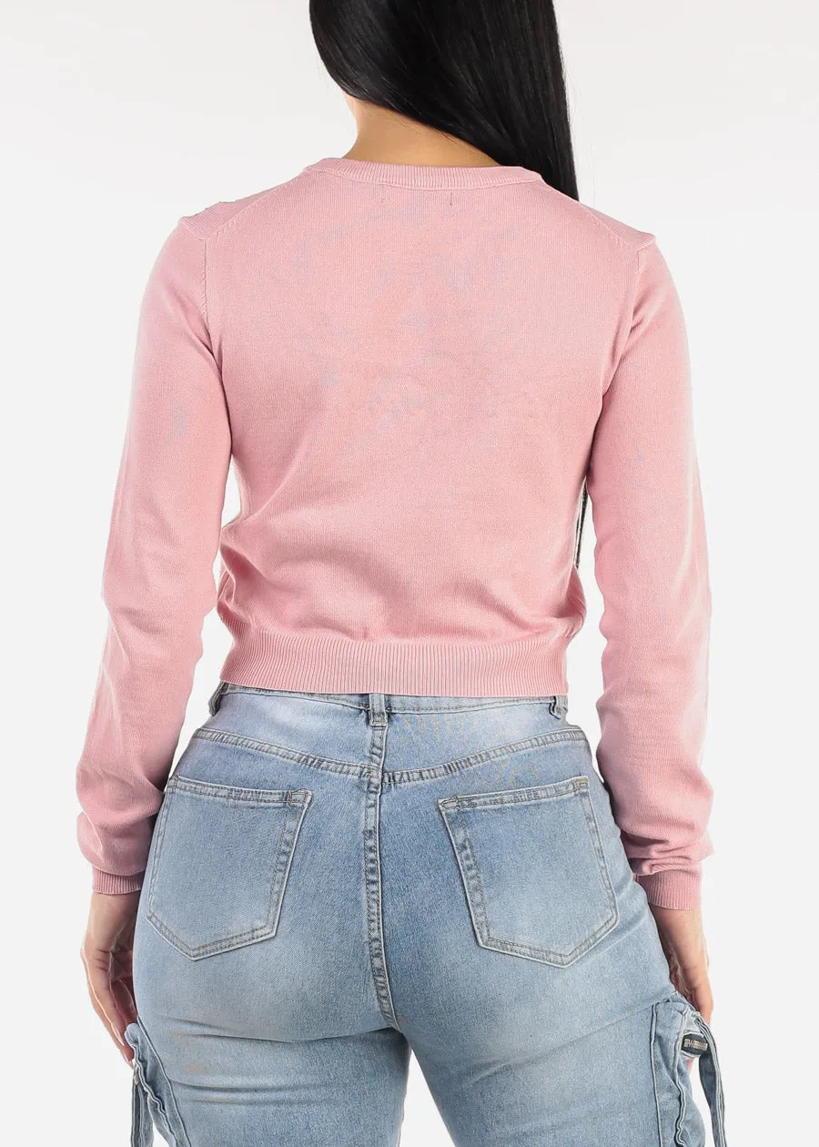 Crewneck Sweater Top Light Pink W Rhinestones sold by Moda product image thumbnail 4