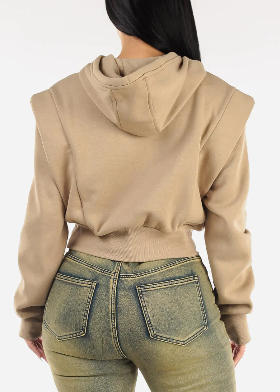 Khaki Cropped Hoodie w Ribbed Waistband sold by Moda product image thumbnail 4
