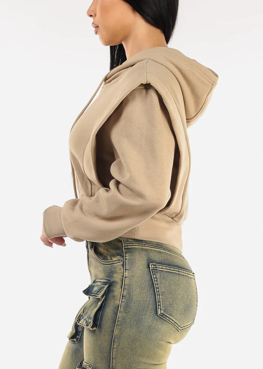Khaki Cropped Hoodie w Ribbed Waistband sold by Moda product image thumbnail 3