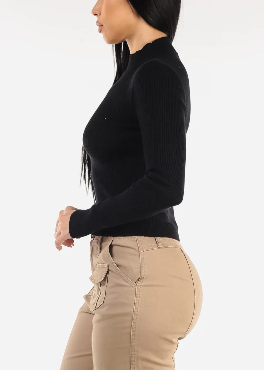 Black Mock Neck Ribbed Sweater Top sold by Moda product image thumbnail 3