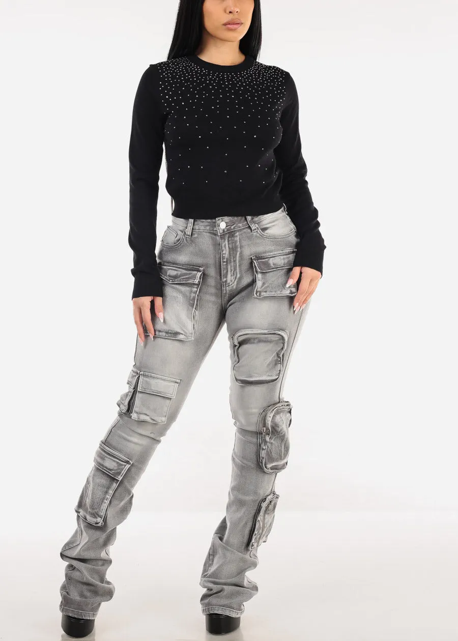 Black Crewneck Sweater Top W Rhinestones sold by Moda product image thumbnail 2