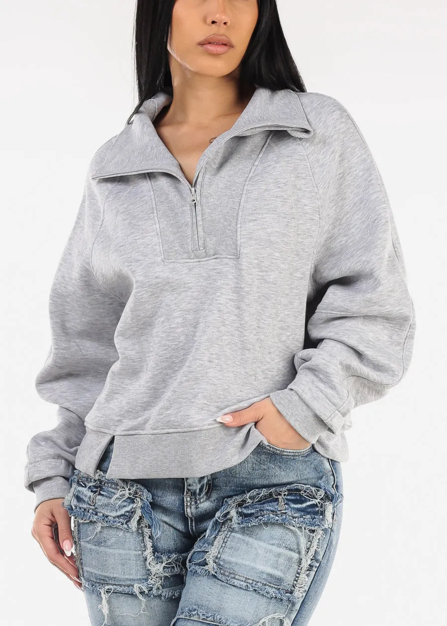 Half Zip Up Fleece Sweatshirt Grey sold by Moda