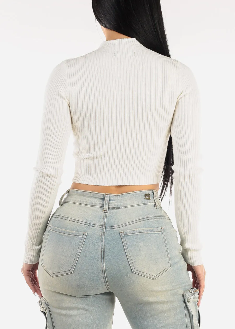 White Mock Neck Ribbed Crop Sweater Top sold by Moda product image thumbnail 4