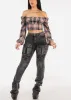 Long Sleeve Plaid Crop Top Mauve sold by Moda