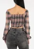 Long Sleeve Plaid Crop Top Mauve sold by Moda