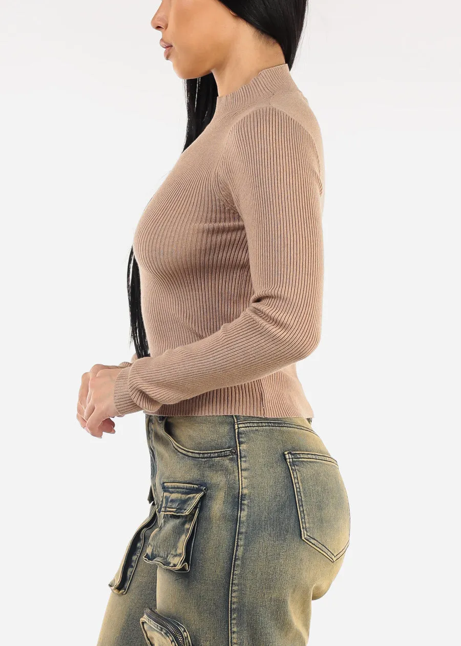 Khaki Mock Neck Ribbed Sweater Top sold by Moda product image thumbnail 3