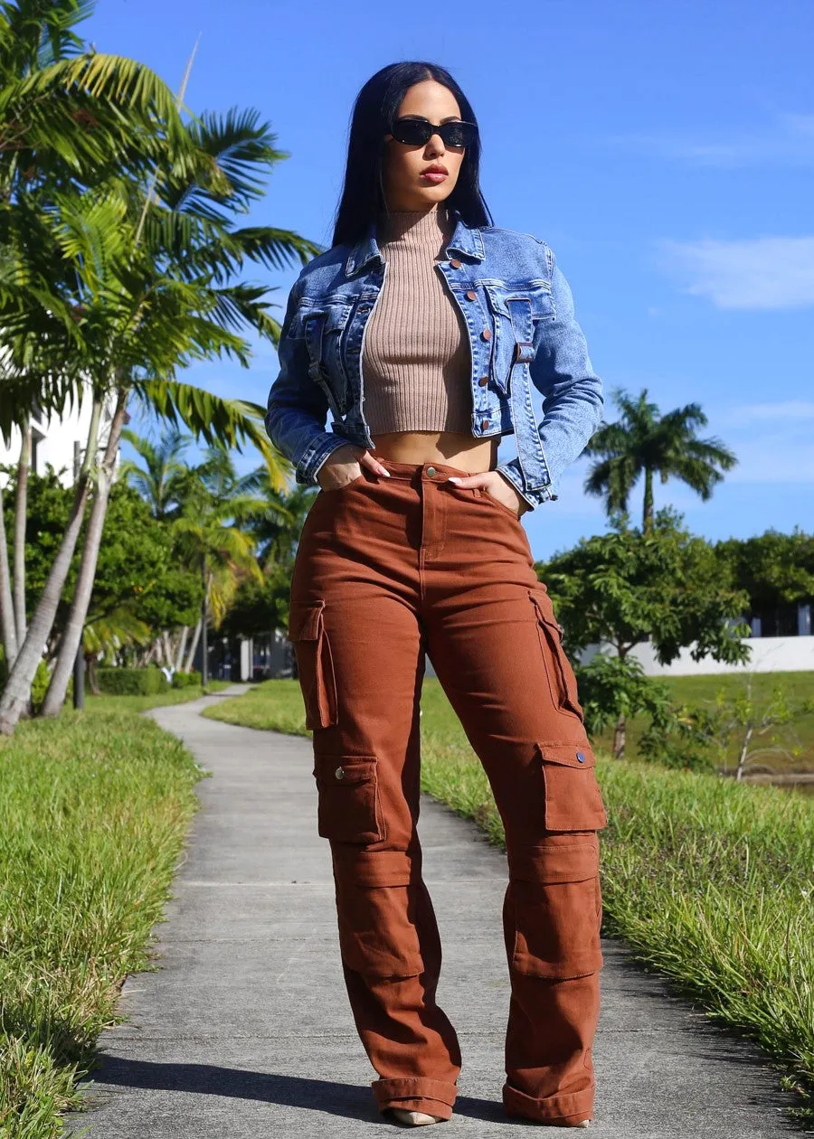 Mock Neck Ribbed Crop Sweater Top Khaki sold by Moda product image thumbnail 2