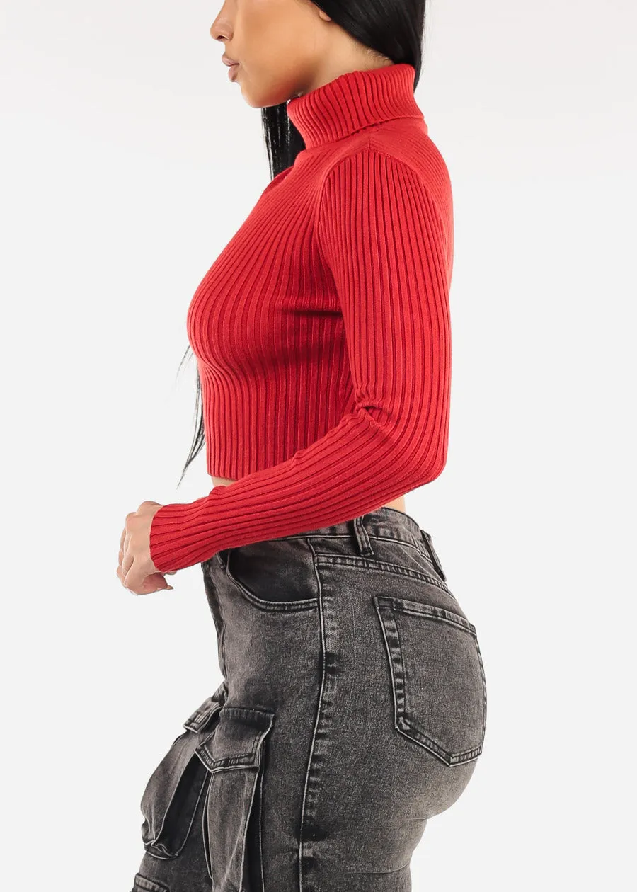 Ribbed Turtleneck Cropped Sweater Red sold by Moda product image thumbnail 3