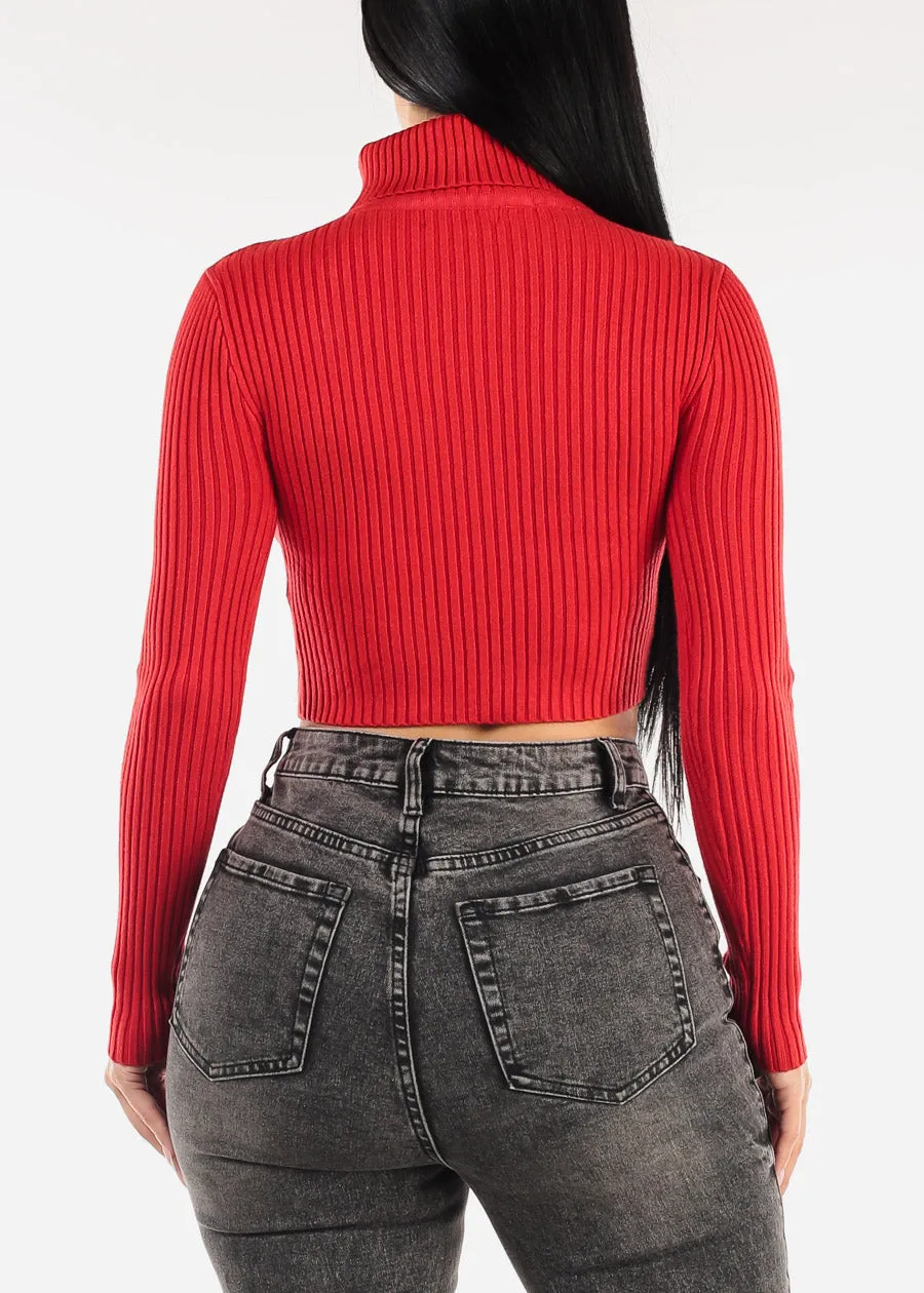 Ribbed Turtleneck Cropped Sweater Red sold by Moda product image thumbnail 4