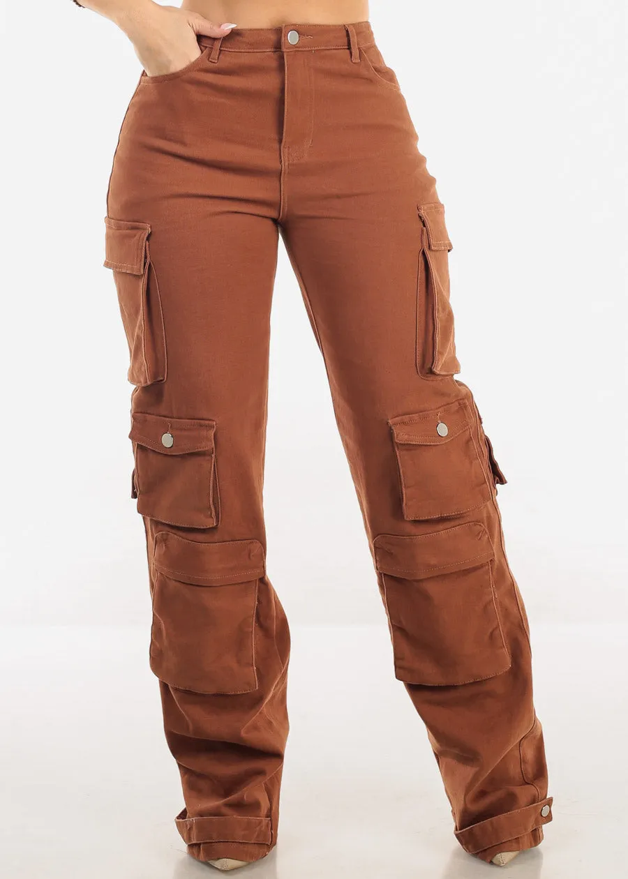 Butt Lift Straight Wide Leg Cargo Jeans Brown sold by Moda product image thumbnail 4