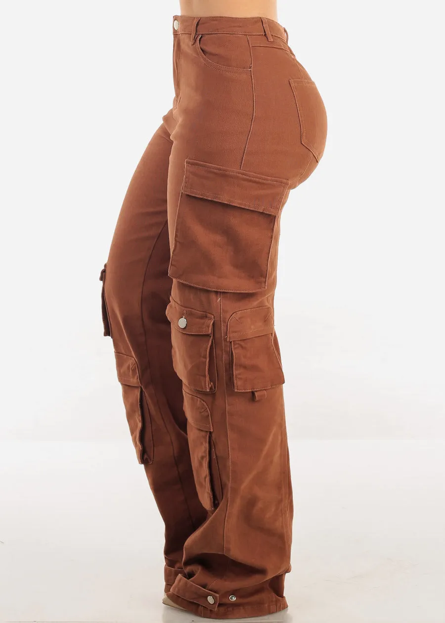 Butt Lift Straight Wide Leg Cargo Jeans Brown sold by Moda product image thumbnail 5
