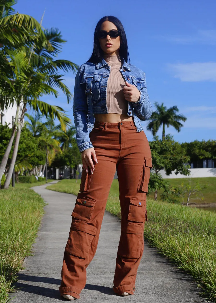 Butt Lift Straight Wide Leg Cargo Jeans Brown sold by Moda product image thumbnail 2