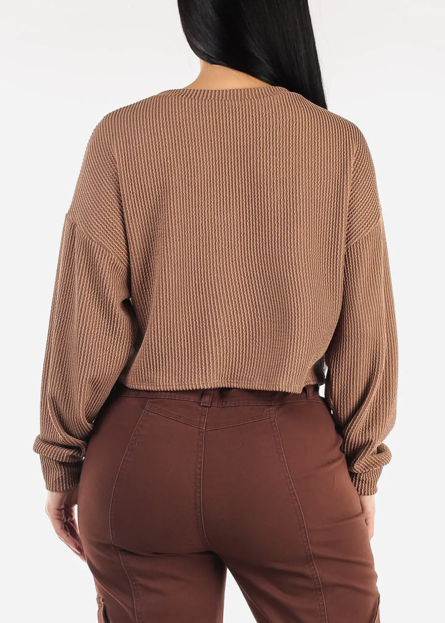 Long Sleeve Vneck Textured Sweater Top Mocha sold by Moda product image thumbnail 4
