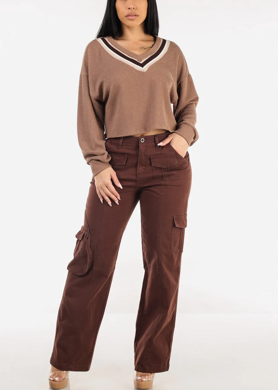 Long Sleeve Vneck Textured Sweater Top Mocha sold by Moda product image thumbnail 2
