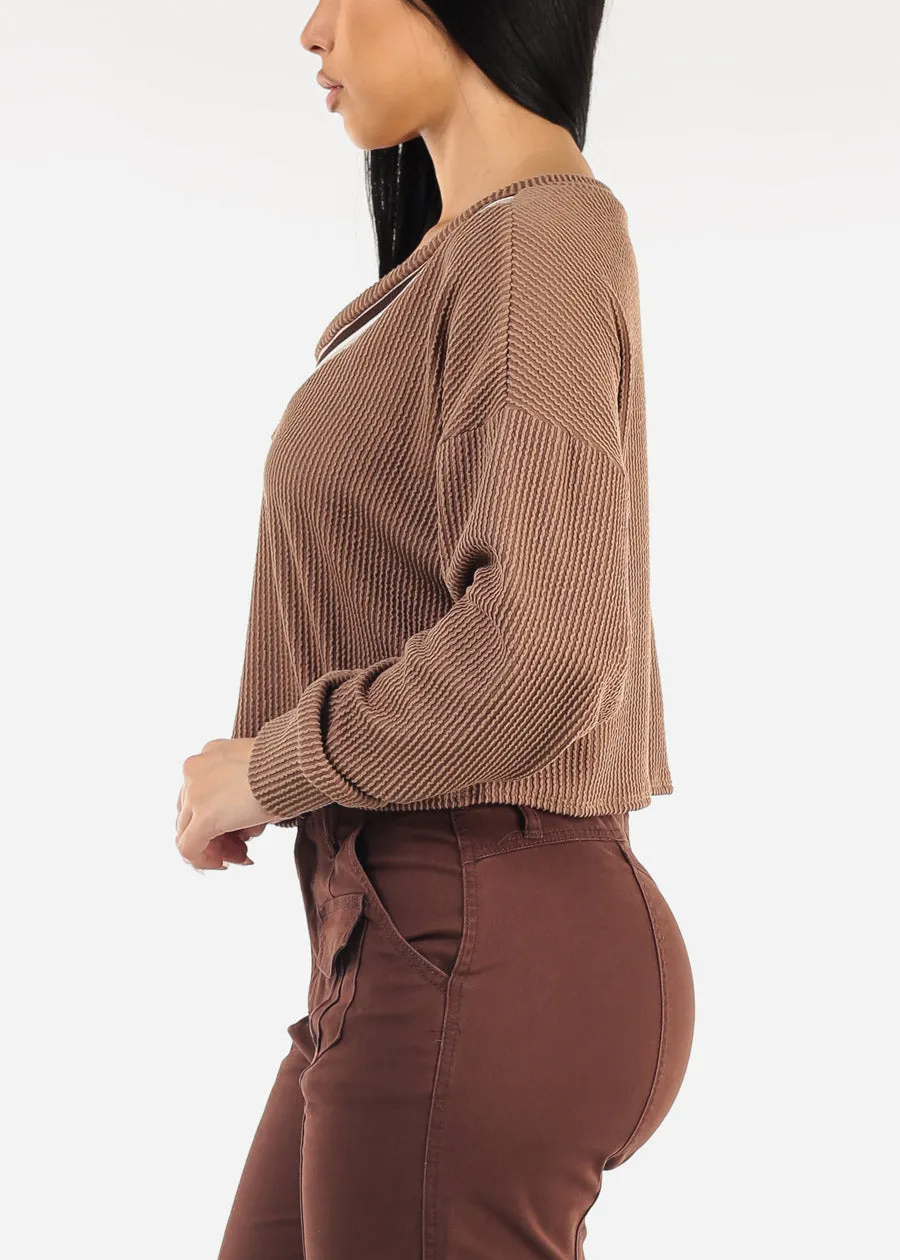 Long Sleeve Vneck Textured Sweater Top Mocha sold by Moda product image thumbnail 3