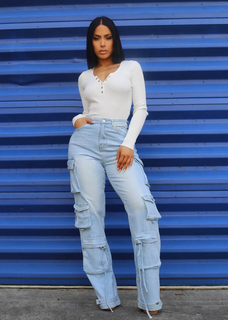 Long Sleeve White Henley Sweater Top sold by Moda product image thumbnail 2