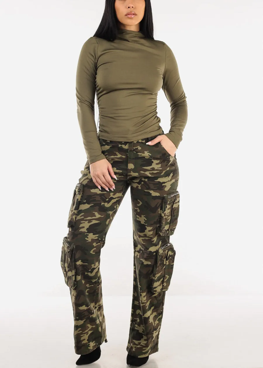 Long Sleeve Mock Neck Ruched Top Olive sold by Moda product image thumbnail 2