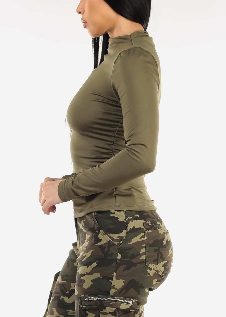 Long Sleeve Mock Neck Ruched Top Olive sold by Moda product image thumbnail 3