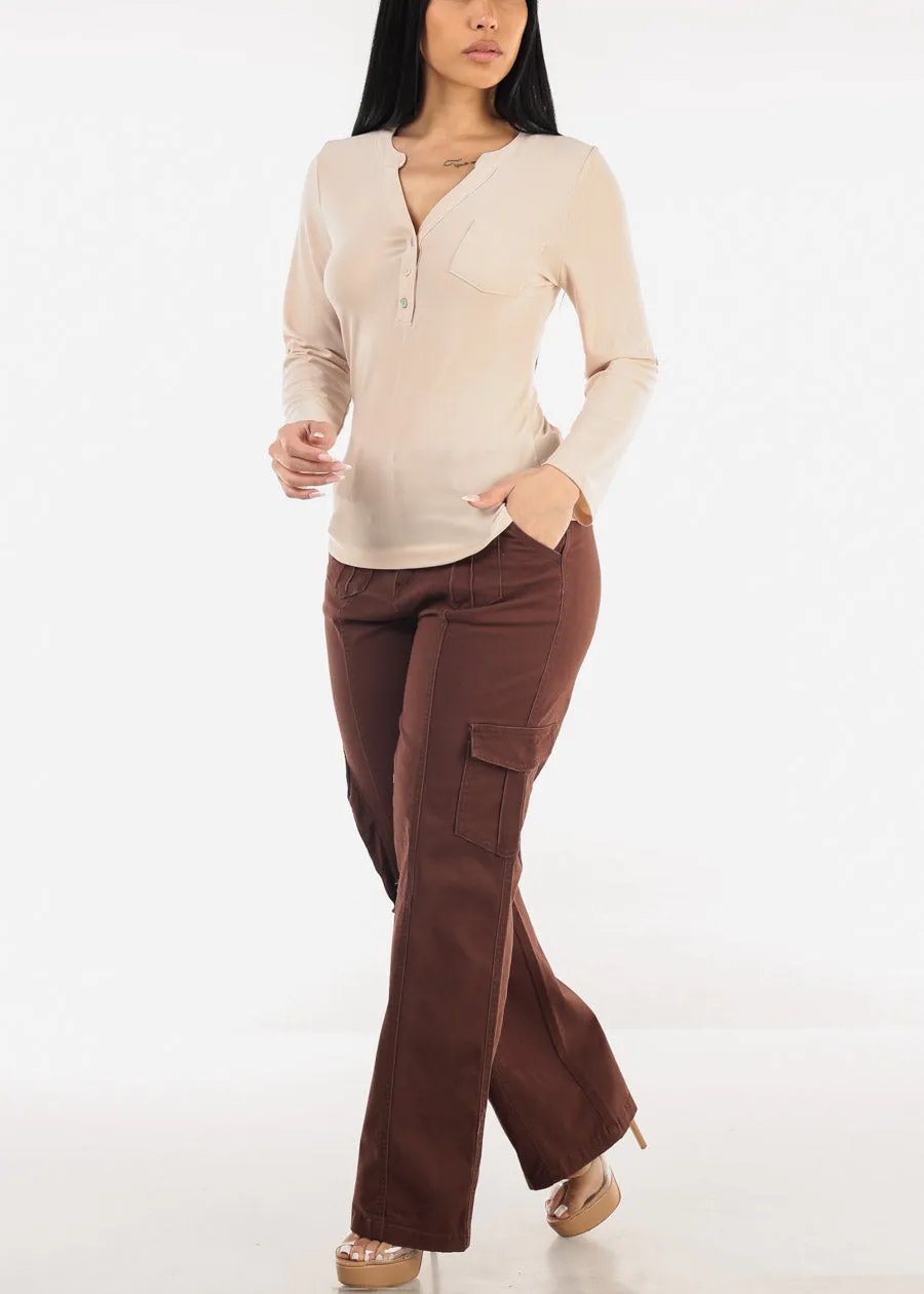 Long Sleeve Henley Blouse Beige sold by Moda product image thumbnail 2