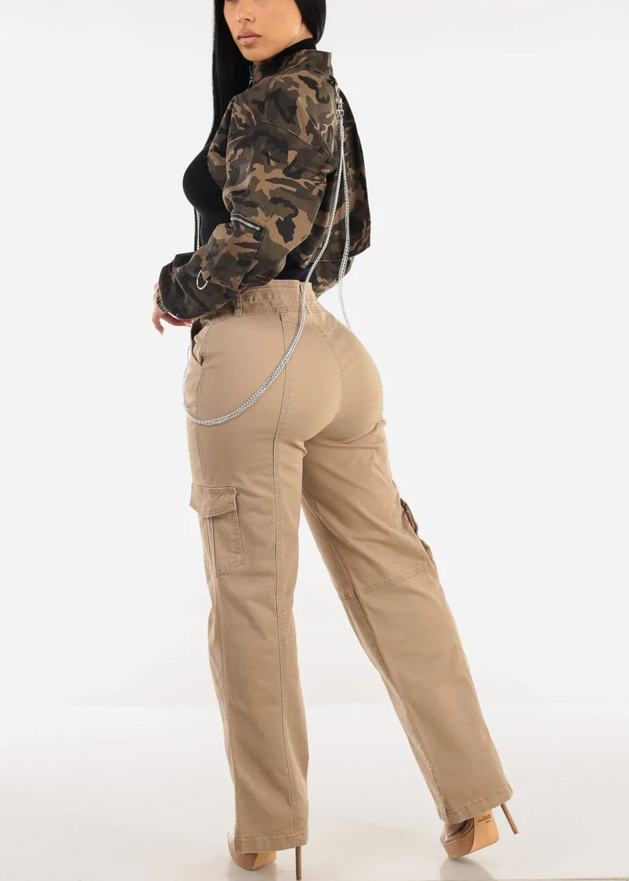 Super High Waist Straight Wide Leg Cargo Jeans Khaki sold by Moda product image thumbnail 5