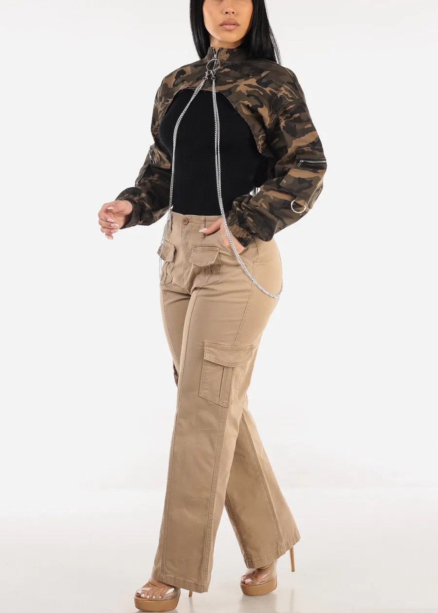 Super High Waist Straight Wide Leg Cargo Jeans Khaki sold by Moda product image thumbnail 2