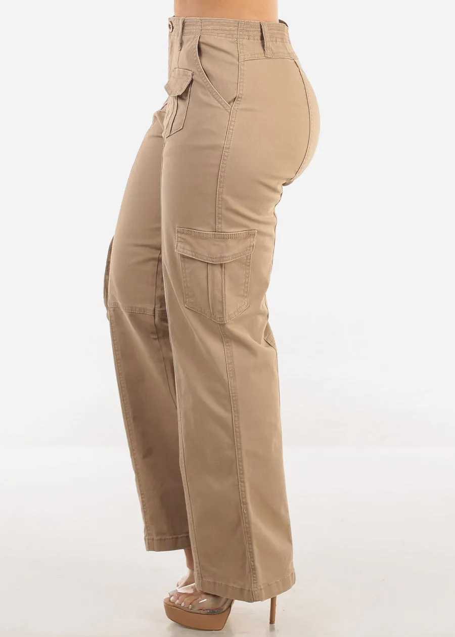 Super High Waist Straight Wide Leg Cargo Jeans Khaki sold by Moda product image thumbnail 3