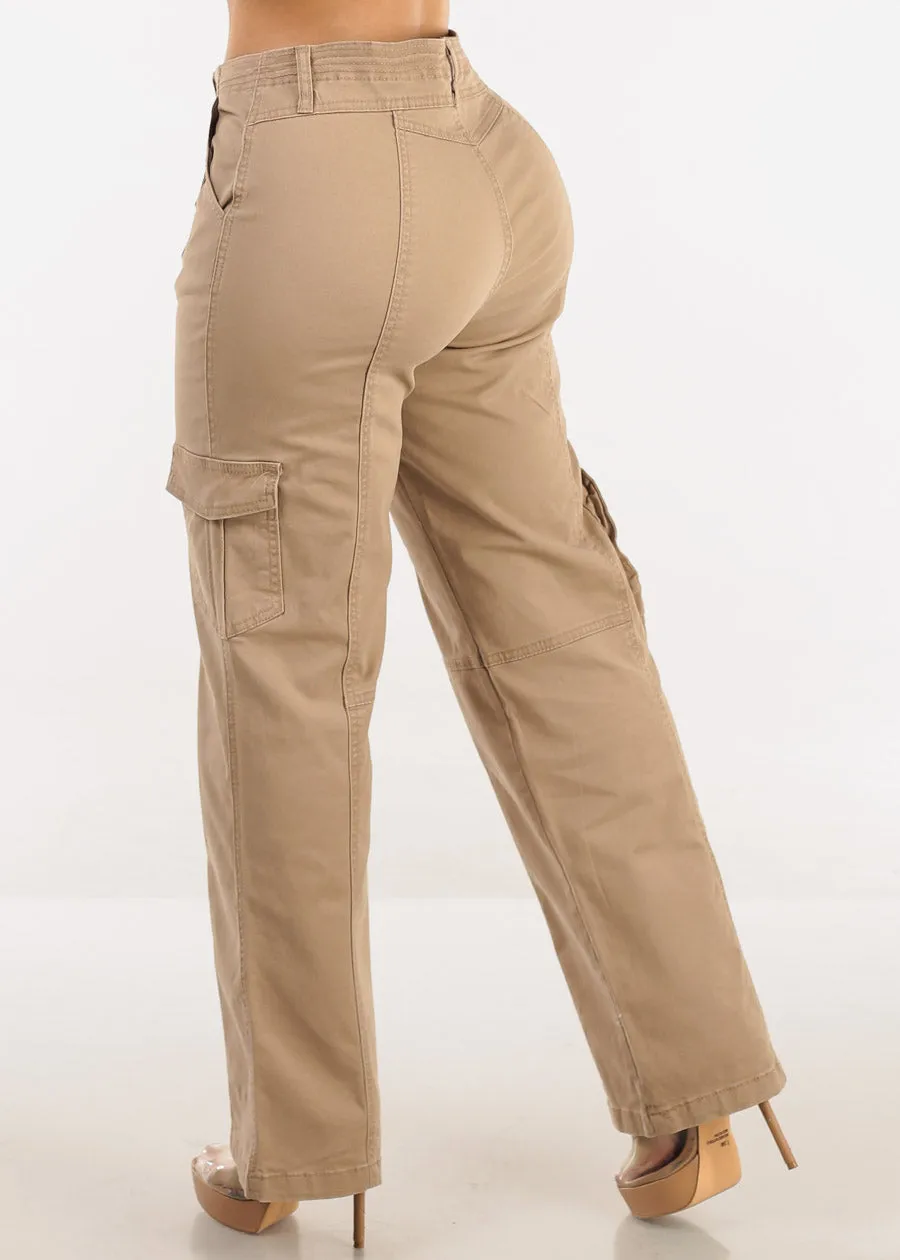 Super High Waist Straight Wide Leg Cargo Jeans Khaki sold by Moda product image thumbnail 4