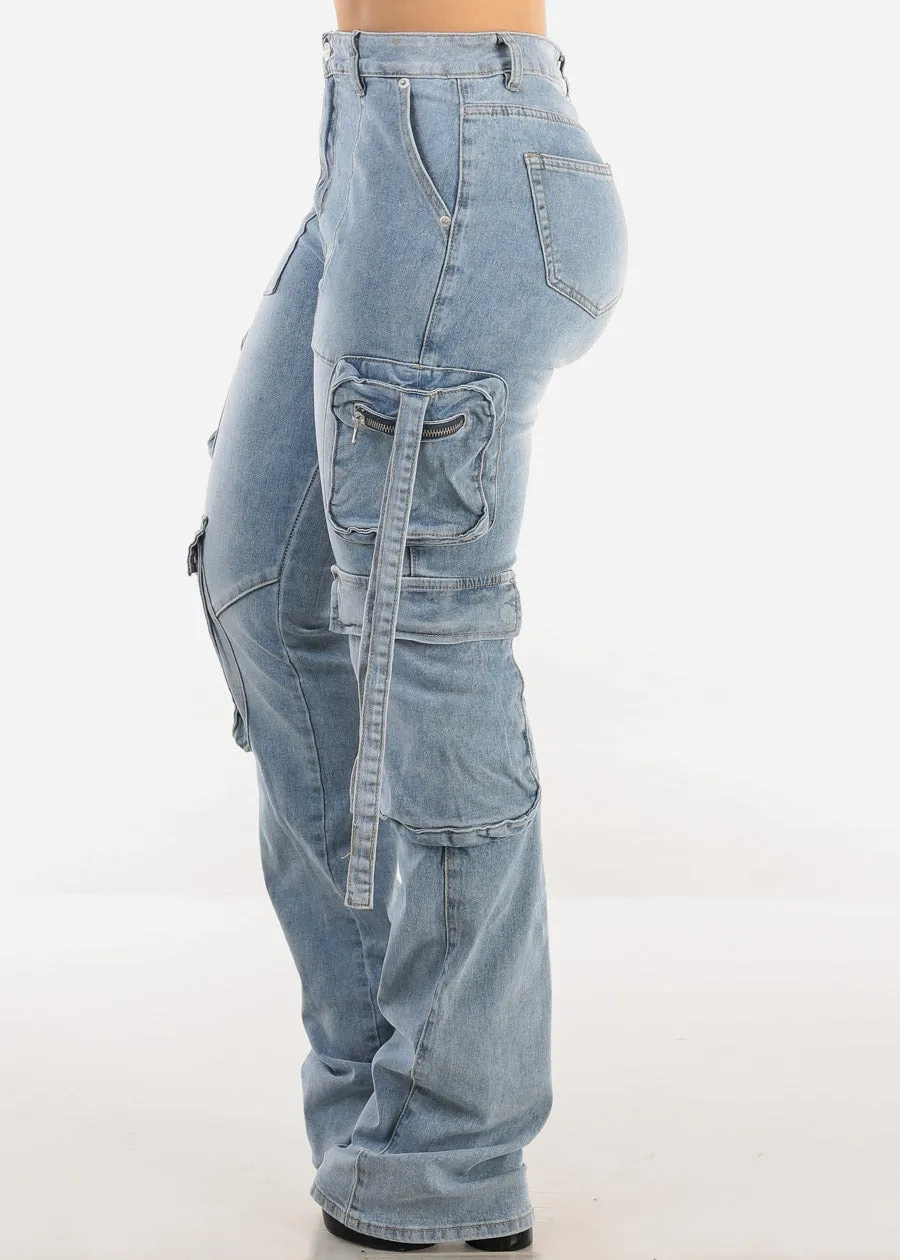 Super High Waist Stacked Leg Stretch Cargo Jeans Acid Wash sold by Moda product image thumbnail 3