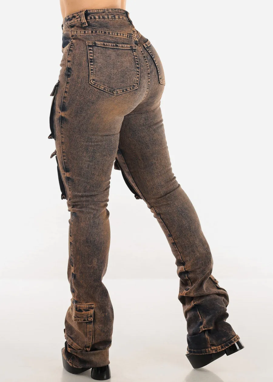 High Rise Acid Wash Stretch Cargo Stacked Leg Jeans Cooper sold by Moda product image thumbnail 4