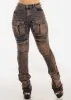High Rise Acid Wash Stretch Cargo Stacked Leg Jeans Cooper sold by Moda