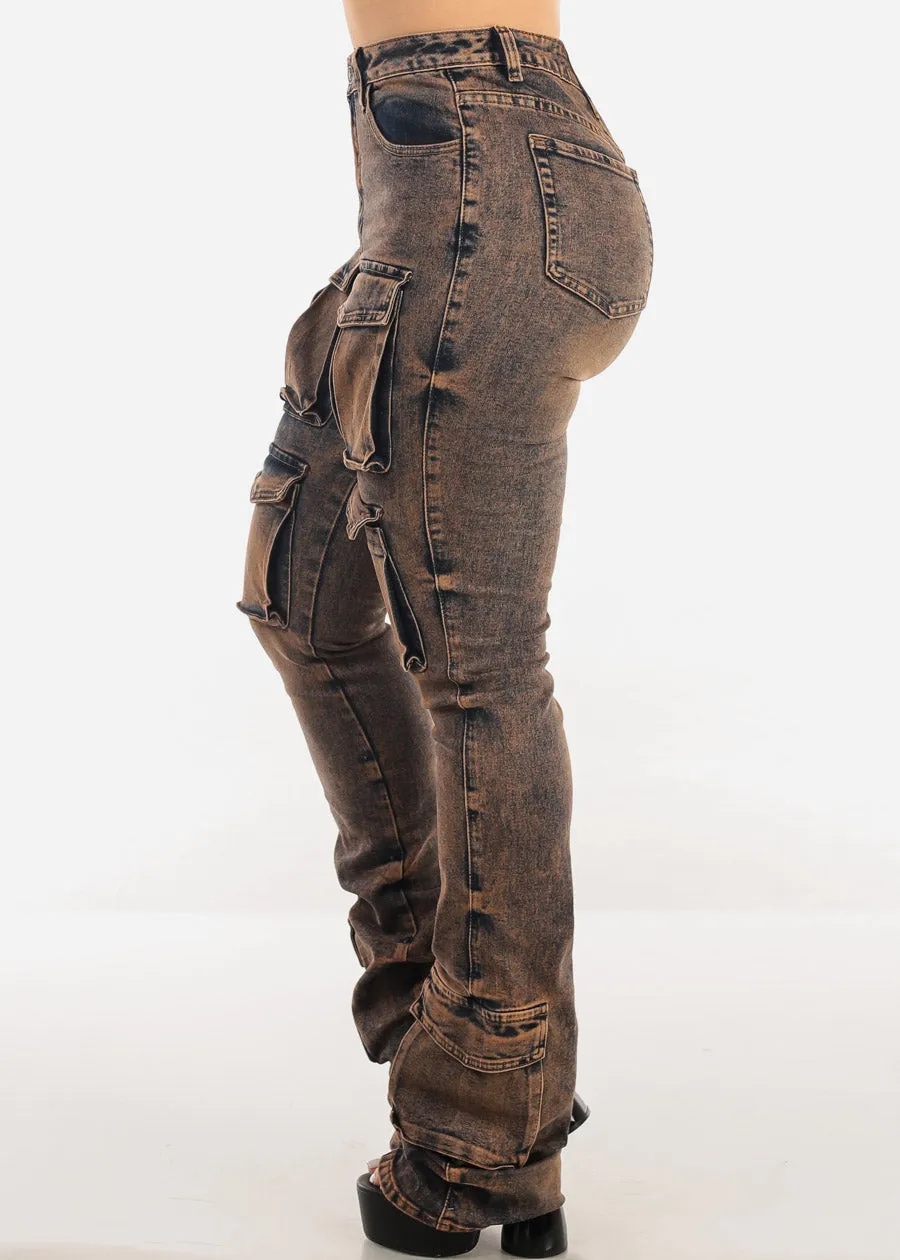 High Rise Acid Wash Stretch Cargo Stacked Leg Jeans Cooper sold by Moda product image thumbnail 3