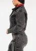 Zip Up Acid Wash Denim Biker Jacket Black sold by Moda