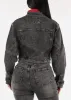 Zip Up Acid Wash Denim Biker Jacket Black sold by Moda