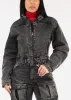Zip Up Acid Wash Denim Biker Jacket Black sold by Moda