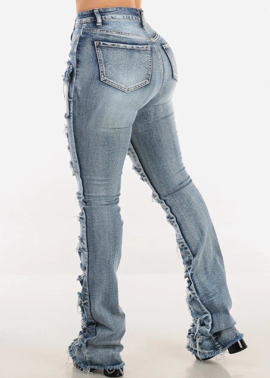 Stretchy High Waist Ripped Cargo Stracked Leg Jeans Blue Wash sold by Moda product image thumbnail 4