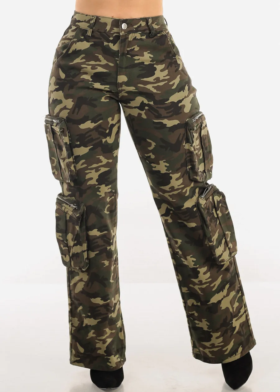 Hyper Stretch Camouflage Straight Wide Leg Pants sold by Moda