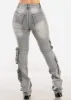 Stretchy High Waist Cargo Stacked Leg Jeans Grey sold by Moda