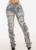 Stretchy High Waist Cargo Stacked Leg Jeans Grey sold by Moda