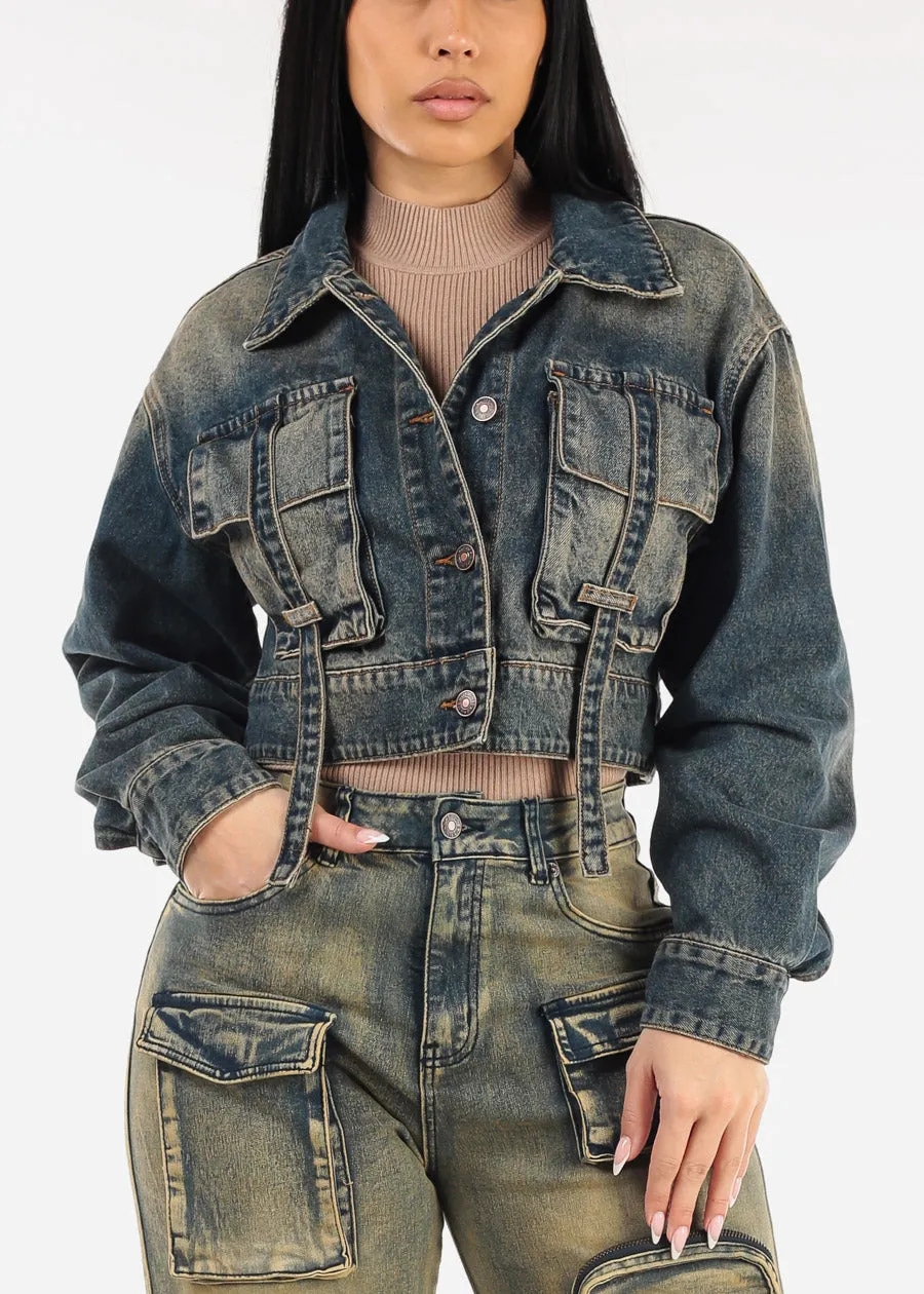 Long Sleeve Button Up Crop Vintage Denim Jacket sold by Moda product image thumbnail 5
