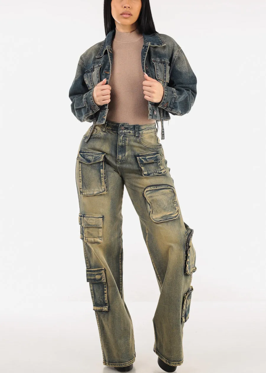 Long Sleeve Button Up Crop Vintage Denim Jacket sold by Moda product image thumbnail 2