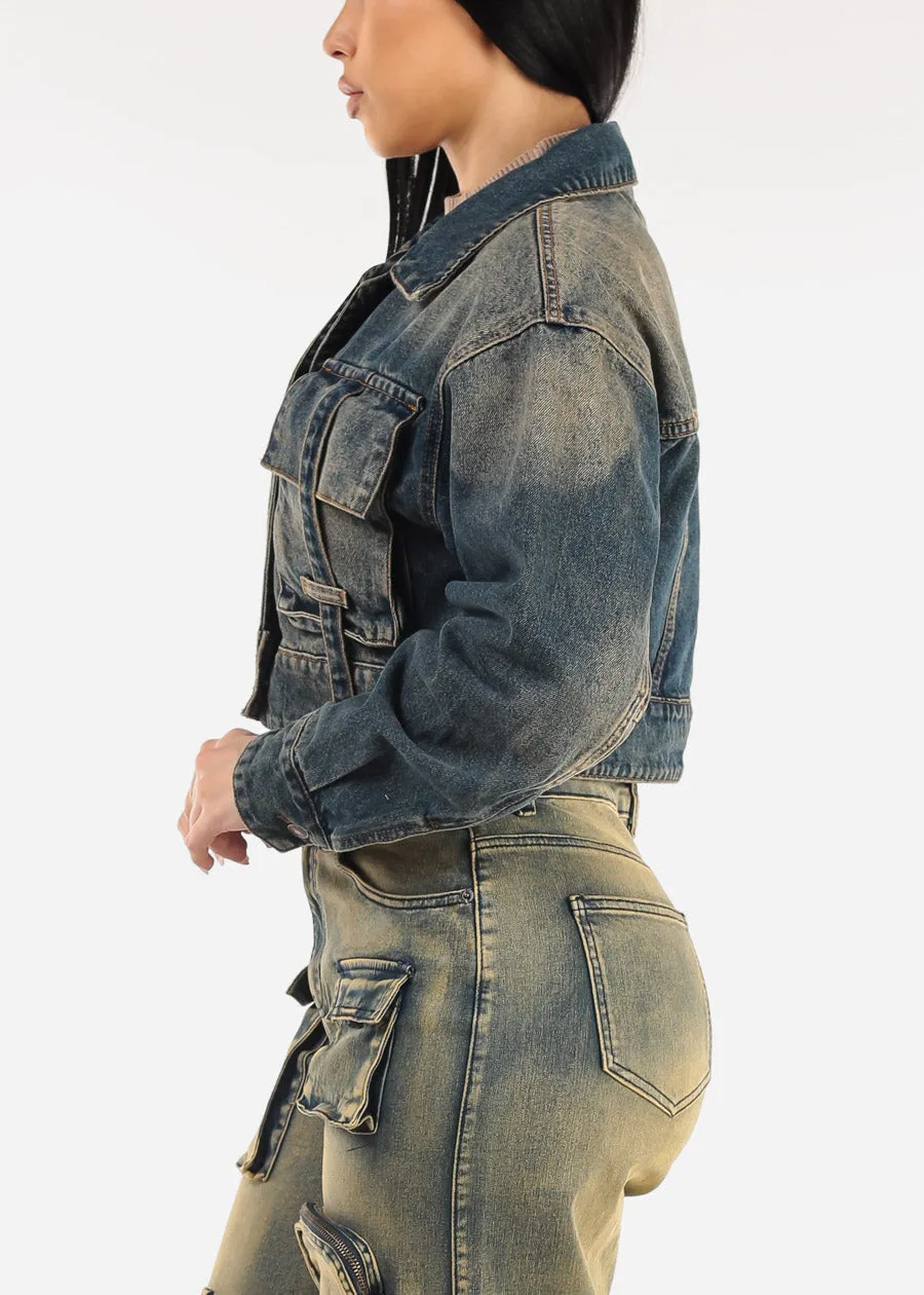 Long Sleeve Button Up Crop Vintage Denim Jacket sold by Moda product image thumbnail 3