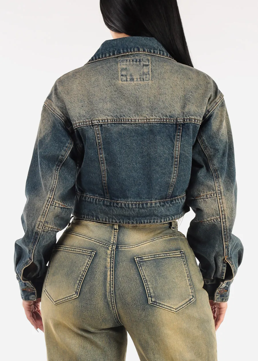 Long Sleeve Button Up Crop Vintage Denim Jacket sold by Moda product image thumbnail 4