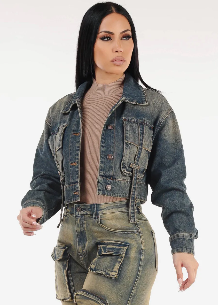 Long Sleeve Button Up Crop Vintage Denim Jacket sold by Moda